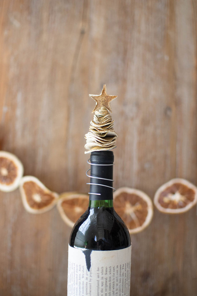Dried orange peel christmas tree wine topper - Bombay Mercantile