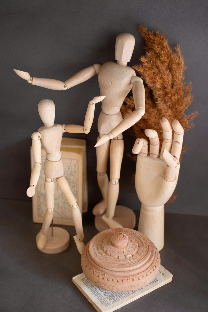 Large wooden human artists' mannequin - Bombay Mercantile