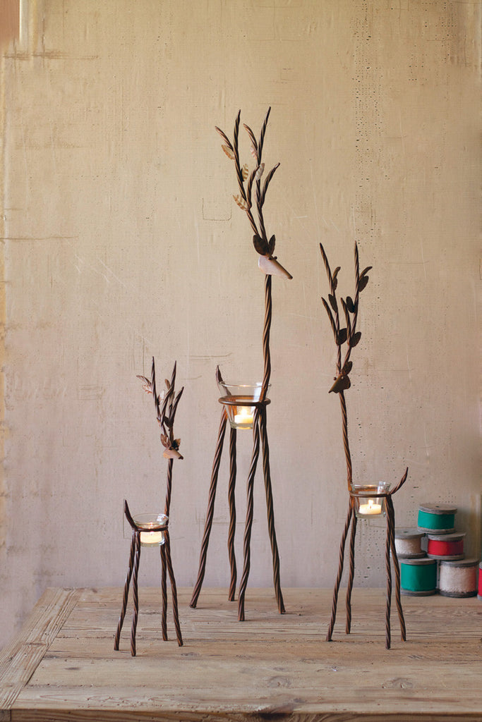 Rustic iron reindeer with one tealight Set of 3 - The Nifty Decor