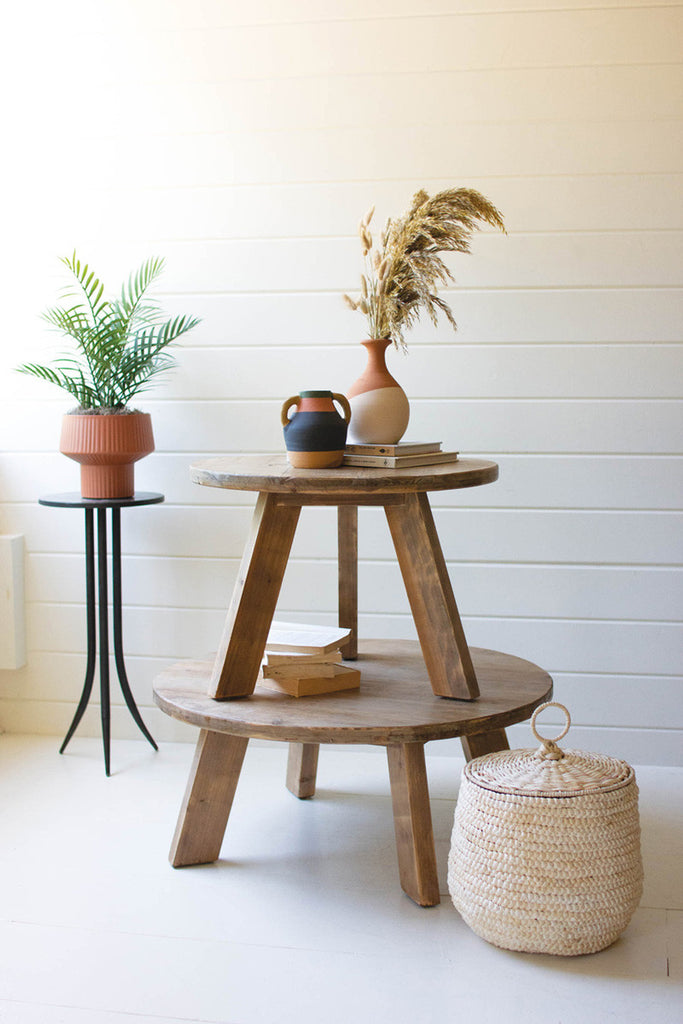 Round wooden side table - Bombay Mercantile