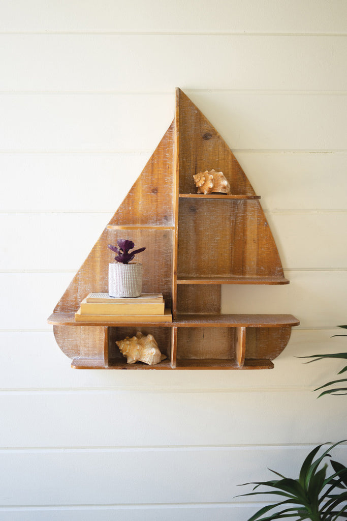 Wooden sailboat wall shelf - Bombay Mercantile