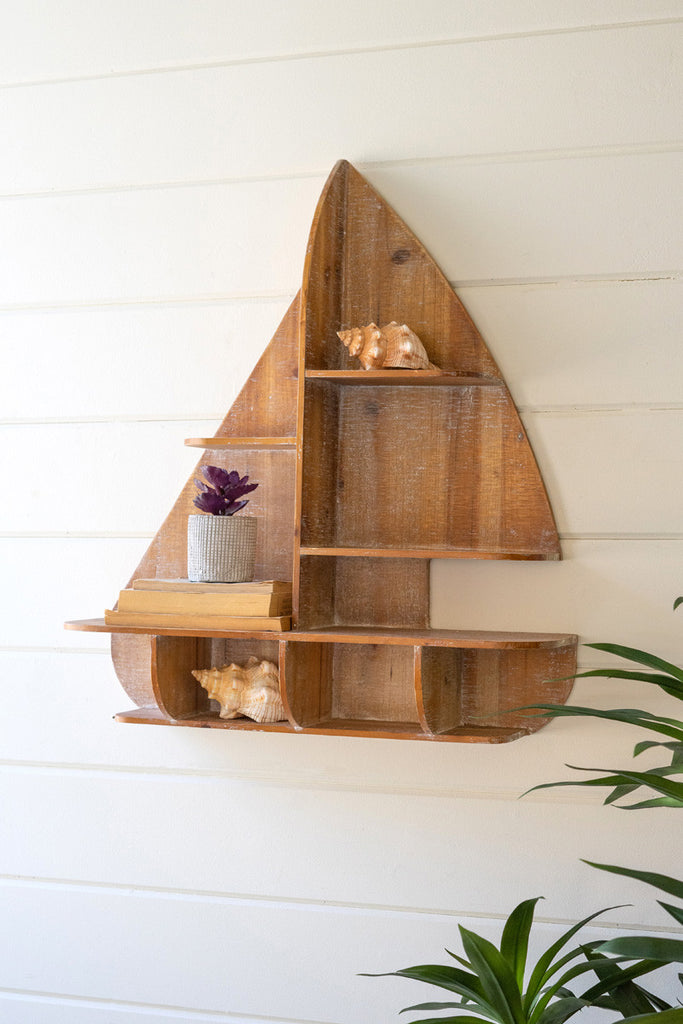 Wooden sailboat wall shelf - Bombay Mercantile