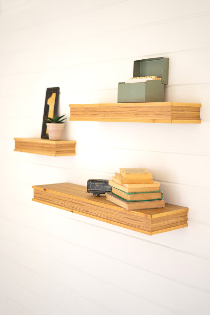 Set of 3 floating wooden shelves - Bombay Mercantile