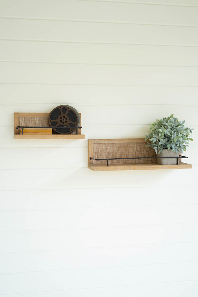 Set of 2 wood and metal wall shelves - Bombay Mercantile