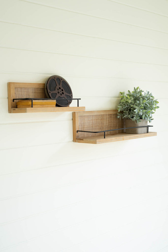 Set of 2 wood and metal wall shelves - Bombay Mercantile