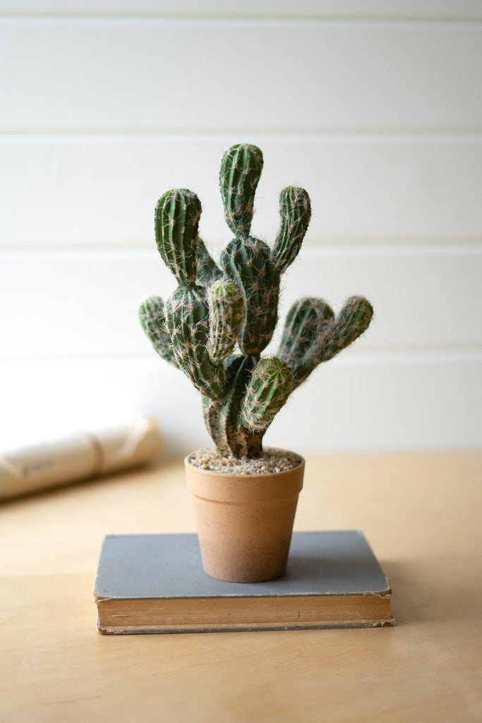 Artificial barrel cactus in painted pot - Bombay Mercantile