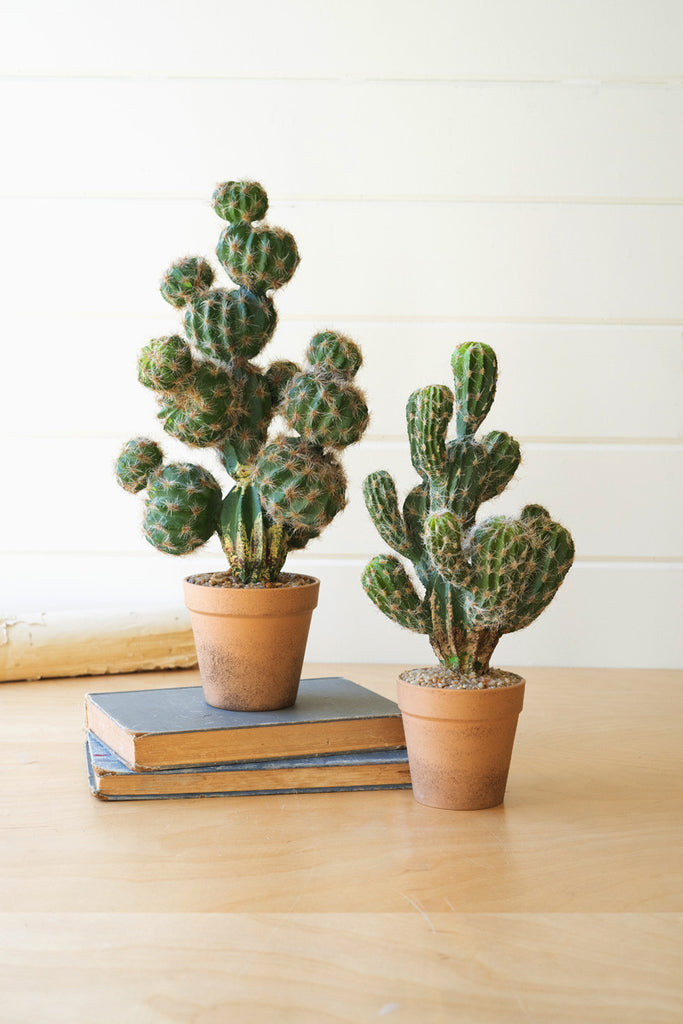 Artificial barrel cactus in painted pot - Bombay Mercantile
