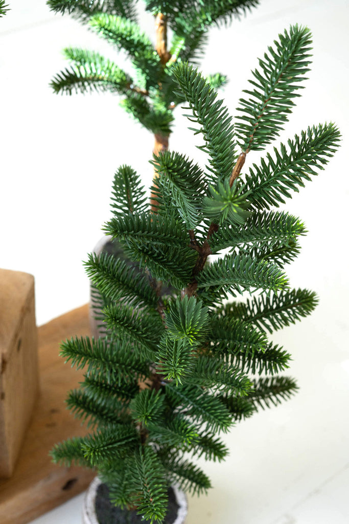 Set of 3 artificial pine trees in cement pots - Bombay Mercantile