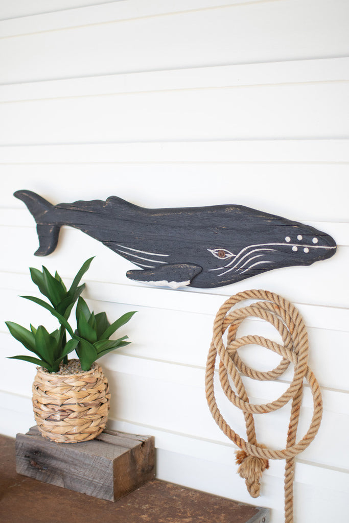 Wooden whale wall art - Bombay Mercantile