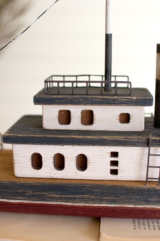 Wooden ship \ blue & red - Bombay Mercantile