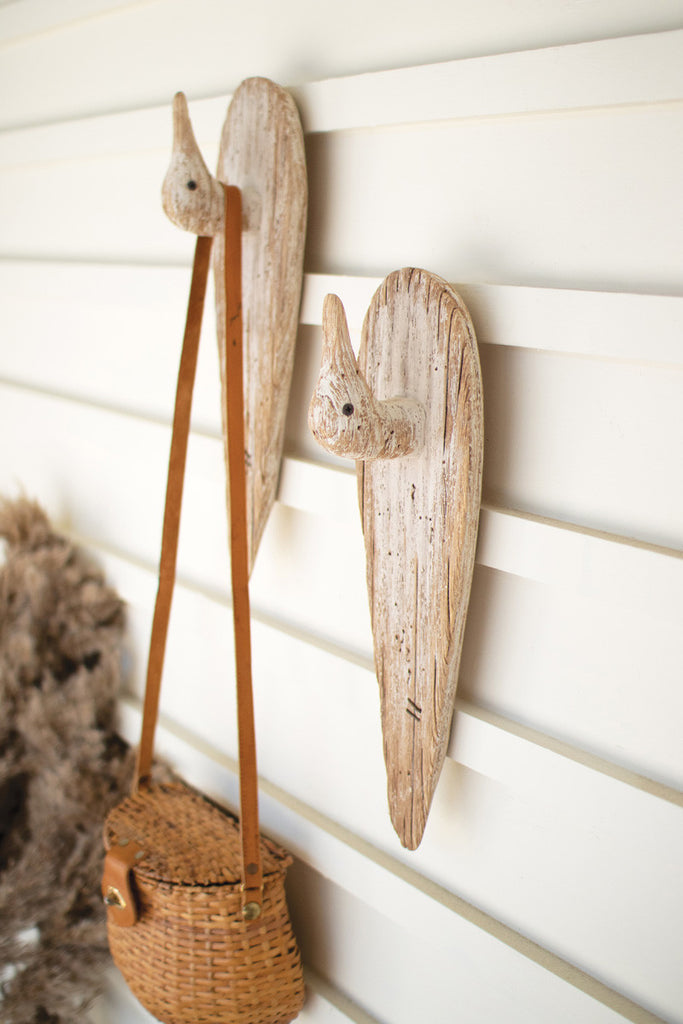 Carved wooden duck coat rack - Bombay Mercantile