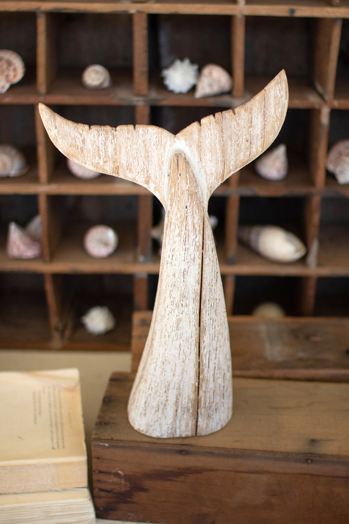 Carved wooden whale tail - Bombay Mercantile