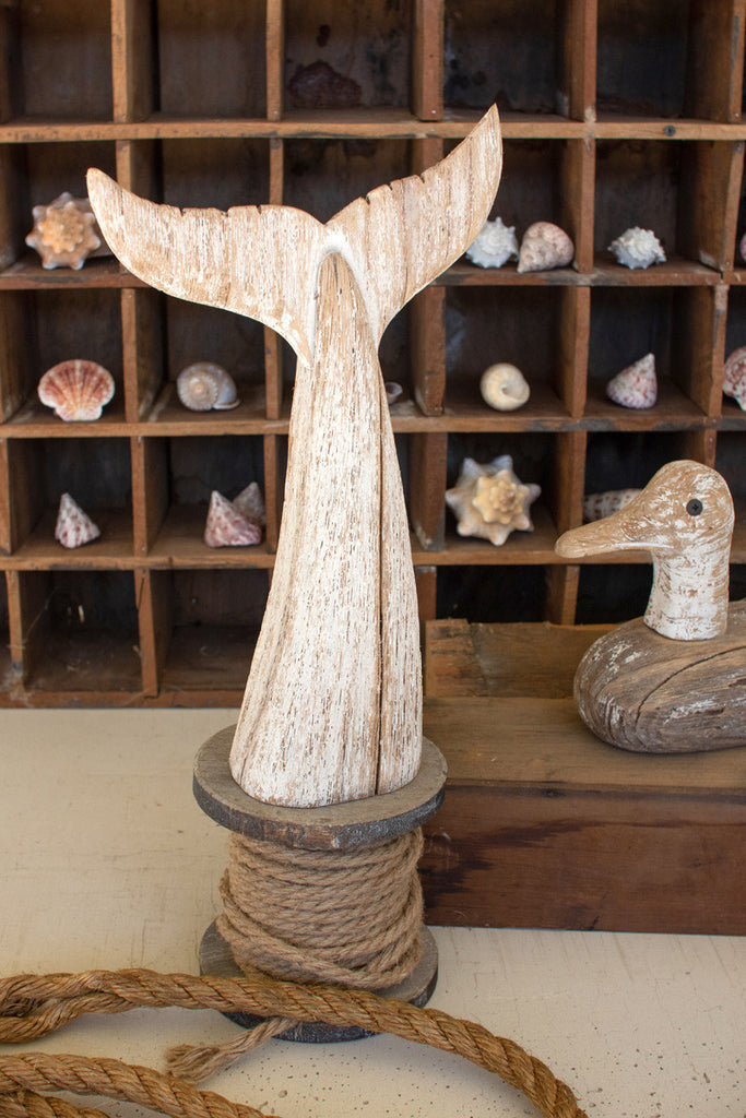 Carved wooden whale tail - Bombay Mercantile