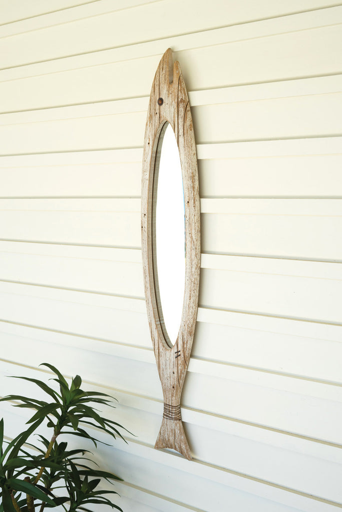 Carved wooden fish mirror - Bombay Mercantile