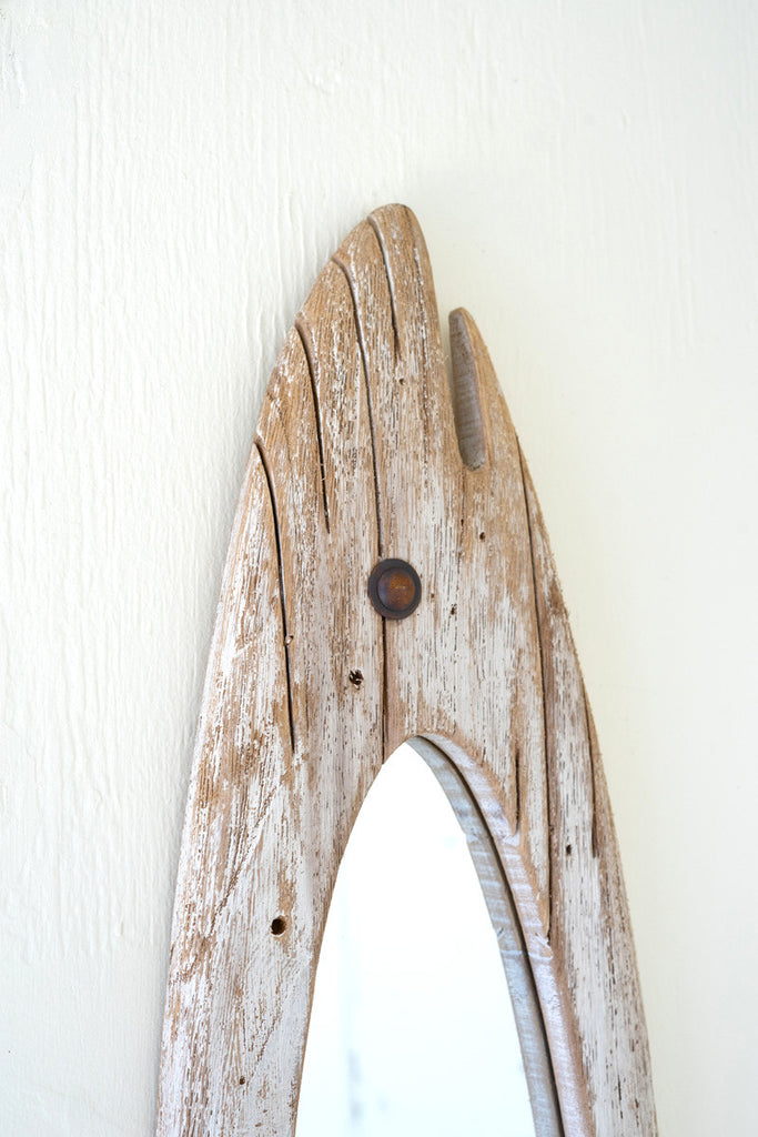 Carved wooden fish mirror - Bombay Mercantile