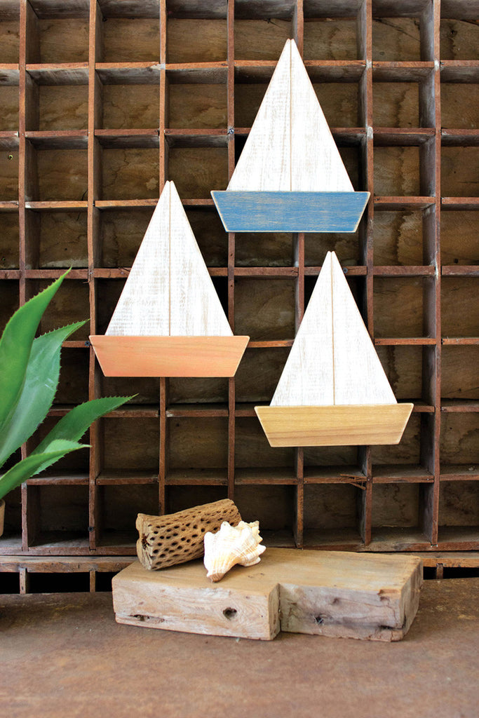Set of 3 wooden sailboats wall art - Bombay Mercantile