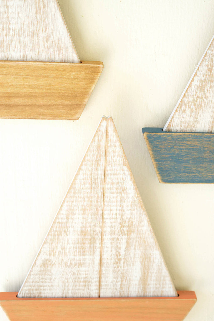 Set of 3 wooden sailboats wall art - Bombay Mercantile