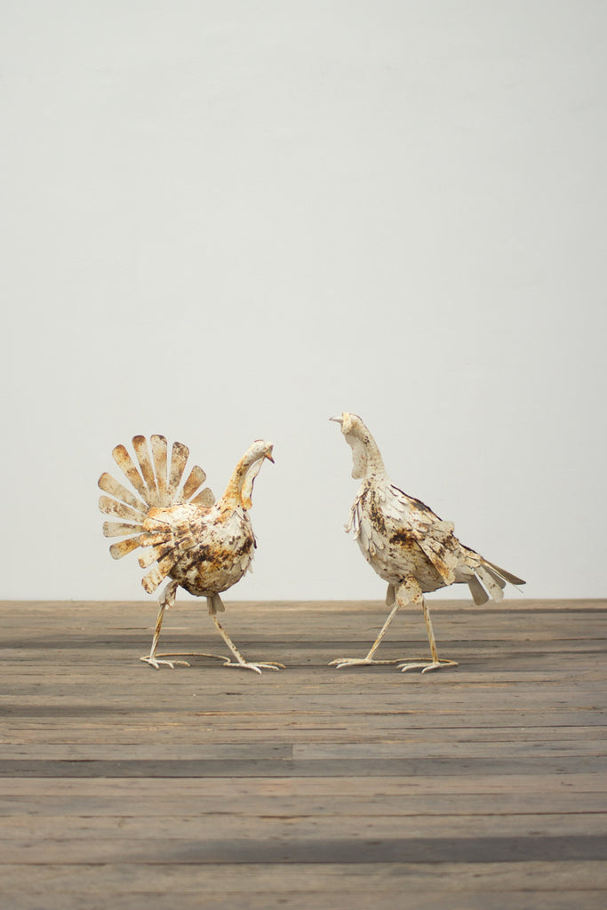 Antique white metal turkeys, set of 2 - The Nifty Decor