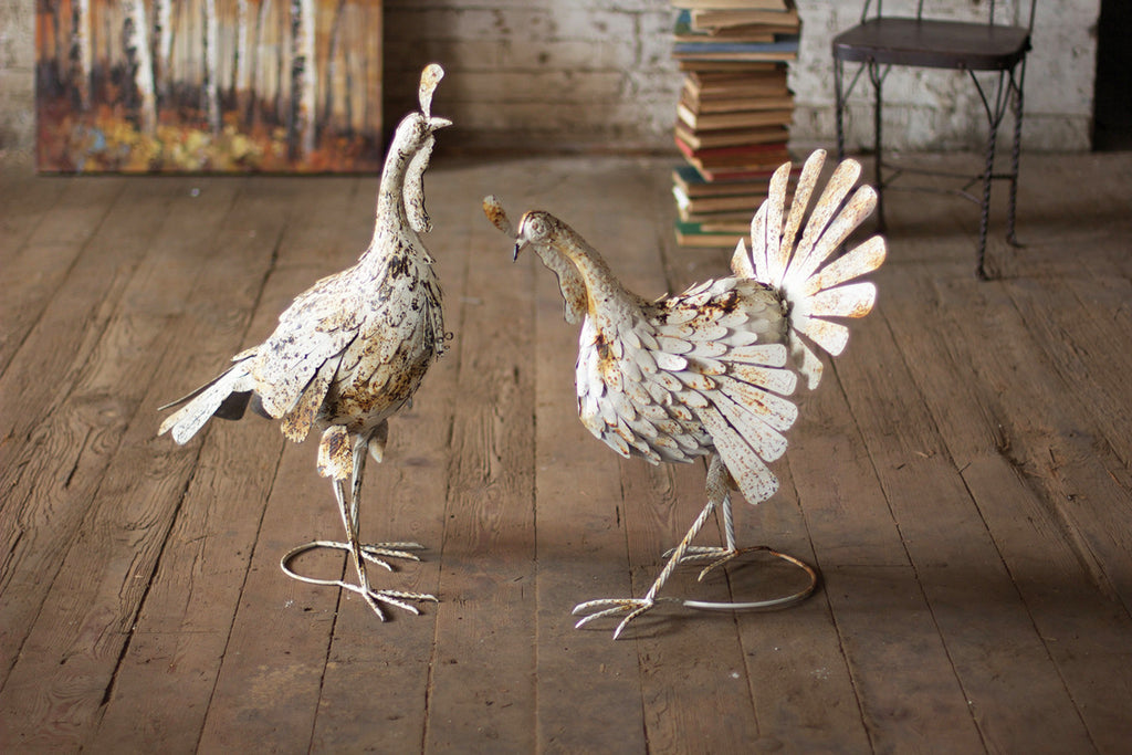 Antique white metal turkeys, set of 2 - The Nifty Decor