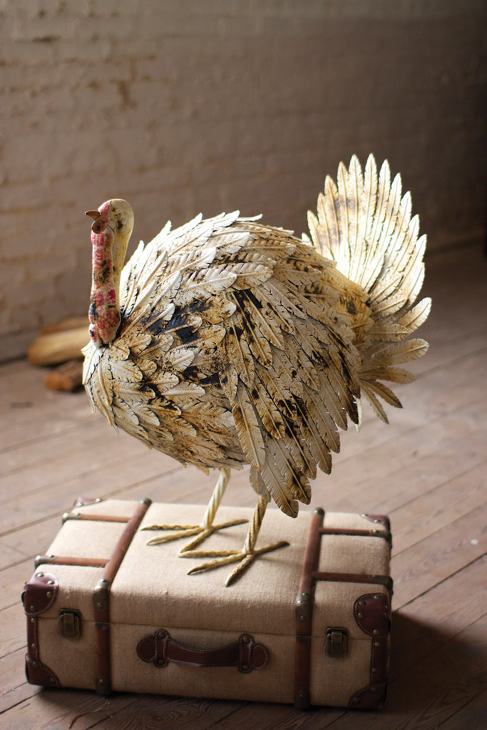 Painted metal turkey \ antique white - The Nifty Decor