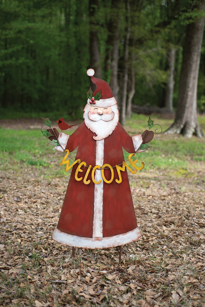 Painted metal welcome Santa yard art - The Nifty Decor