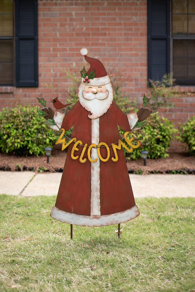 Painted metal welcome Santa yard art - The Nifty Decor