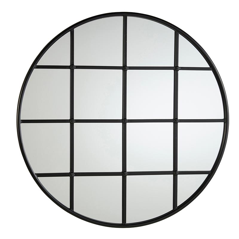 Black Round Pane Mirror - Bombay Mercantile