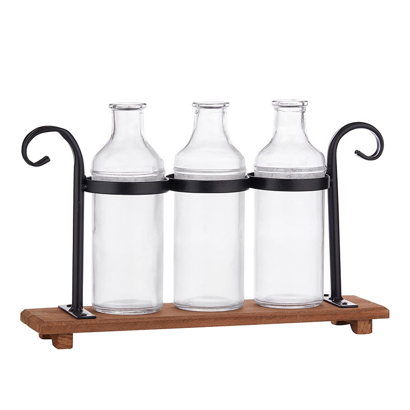 Metal Base With Glass Vases - Bombay Mercantile
