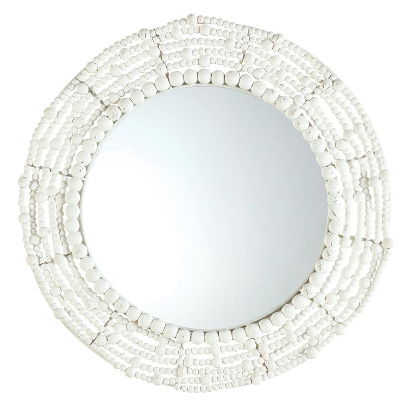 White Wood Beaded Mirror - Bombay Mercantile