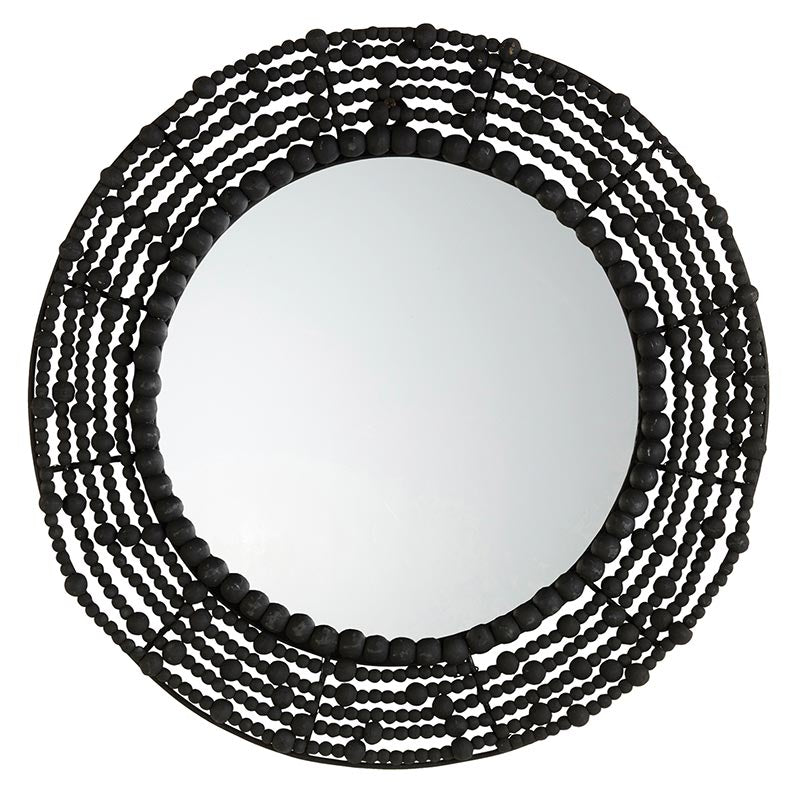 Black Wood Beaded Mirror - Bombay Mercantile