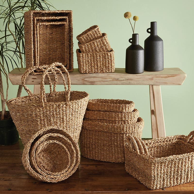 Seagrass Tall Baskets - Set of 3, In increments of 2 - Bombay Mercantile