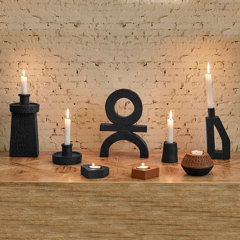 Black Abstract Candleholder - Bombay Mercantile