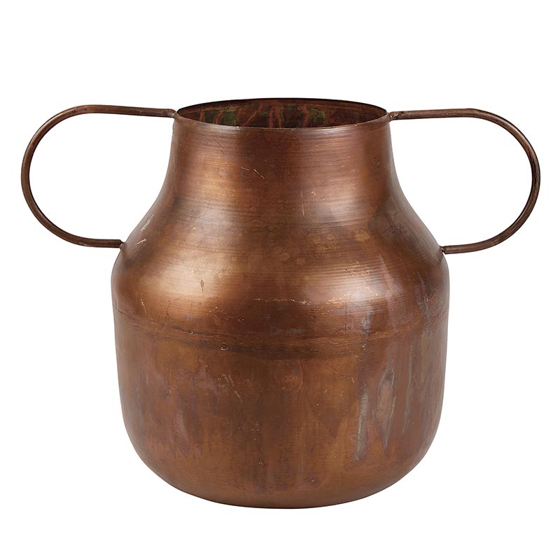Brown Metal Vase with Handles - Bombay Mercantile
