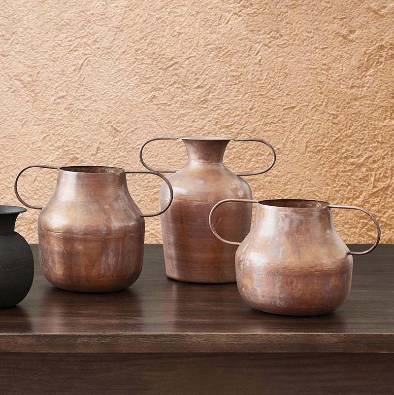 Copper Vase with Handles - Large - Bombay Mercantile