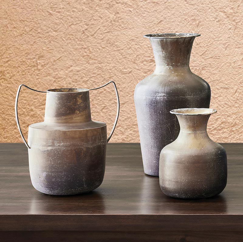 Copper Metal Vase with Handles - Bombay Mercantile