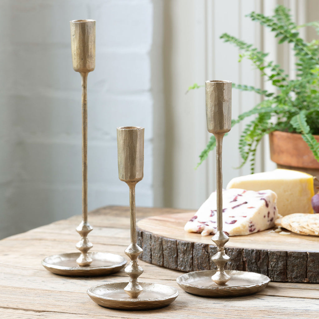 Antique Gold Colonial Taper Holders, Set of 3 - Bombay Mercantile