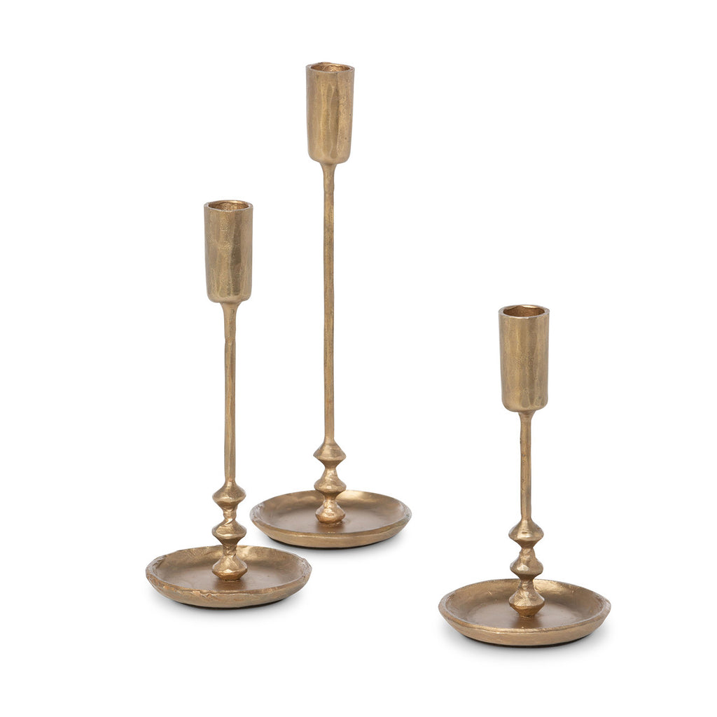 Antique Gold Colonial Taper Holders, Set of 3 - Bombay Mercantile