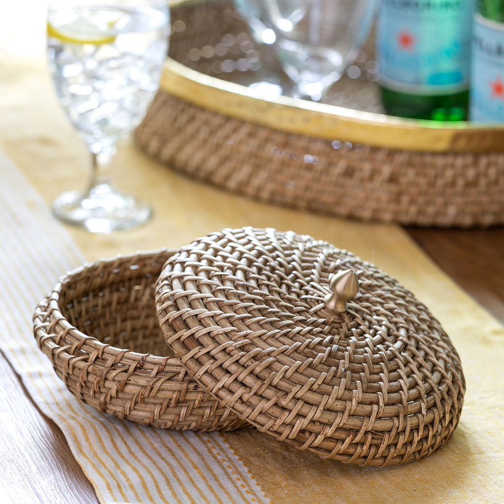 Amelia Woven Bamboo Cane Lidded Box - Bombay Mercantile