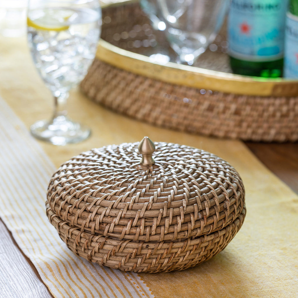 Amelia Woven Bamboo Cane Lidded Box - Bombay Mercantile