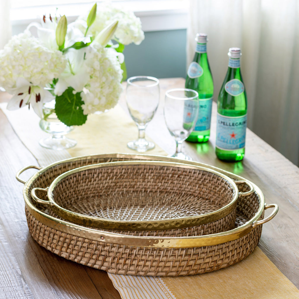 Amelia Woven Bamboo and Brass Oval Tray - Bombay Mercantile
