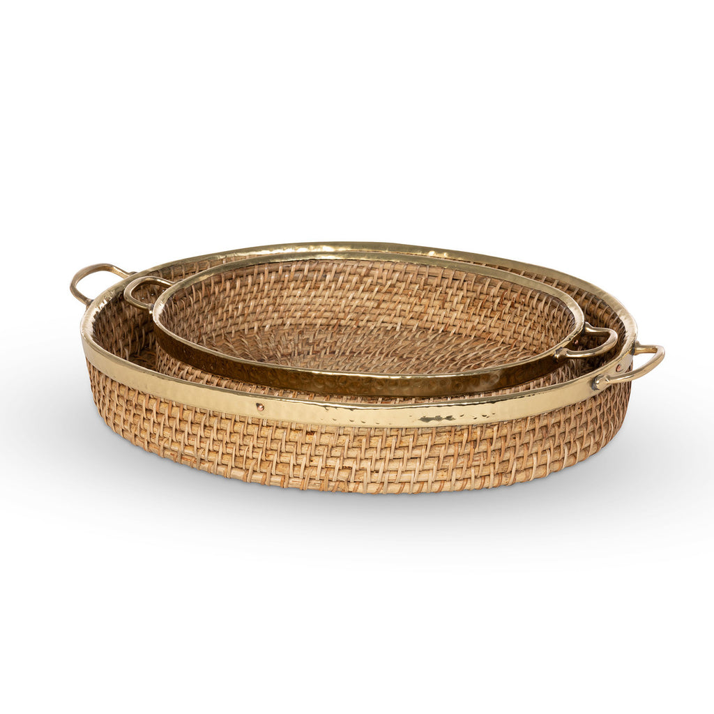 Amelia Woven Bamboo and Brass Oval Tray - Bombay Mercantile