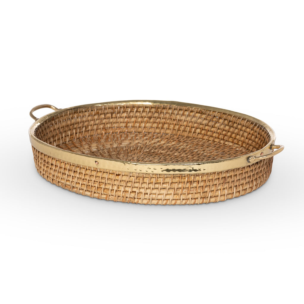 Amelia Woven Bamboo and Brass Oval Tray - Bombay Mercantile