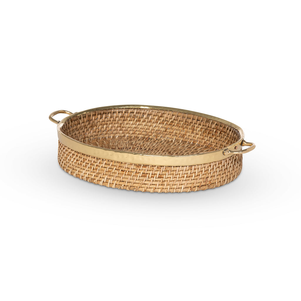 Amelia Woven Bamboo and Brass Oval Tray - Bombay Mercantile