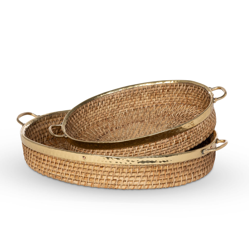 Amelia Woven Bamboo and Brass Oval Tray - Bombay Mercantile