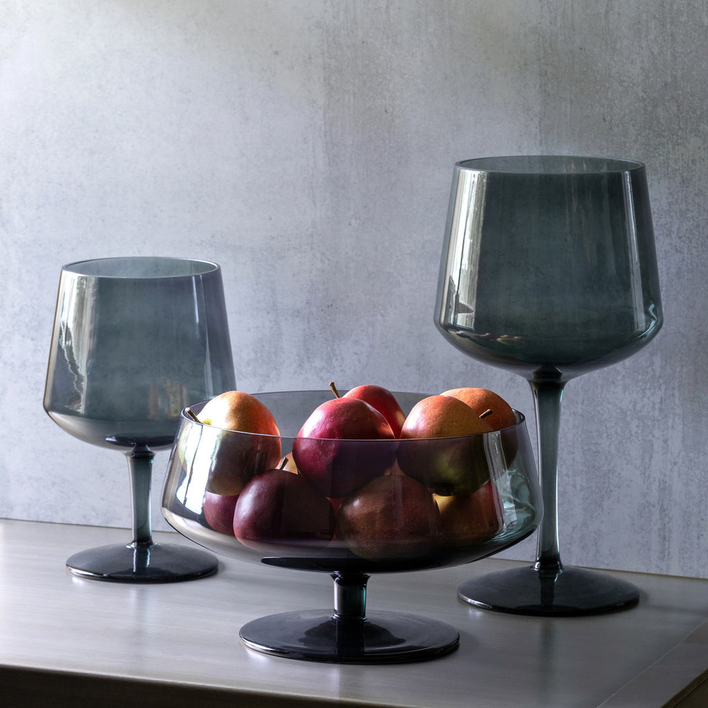 Florian Smoke Glass Stemmed Bowl - Bombay Mercantile