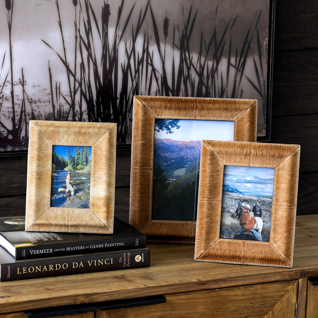 Cow Hide Leather Photo Frame, Large - Bombay Mercantile