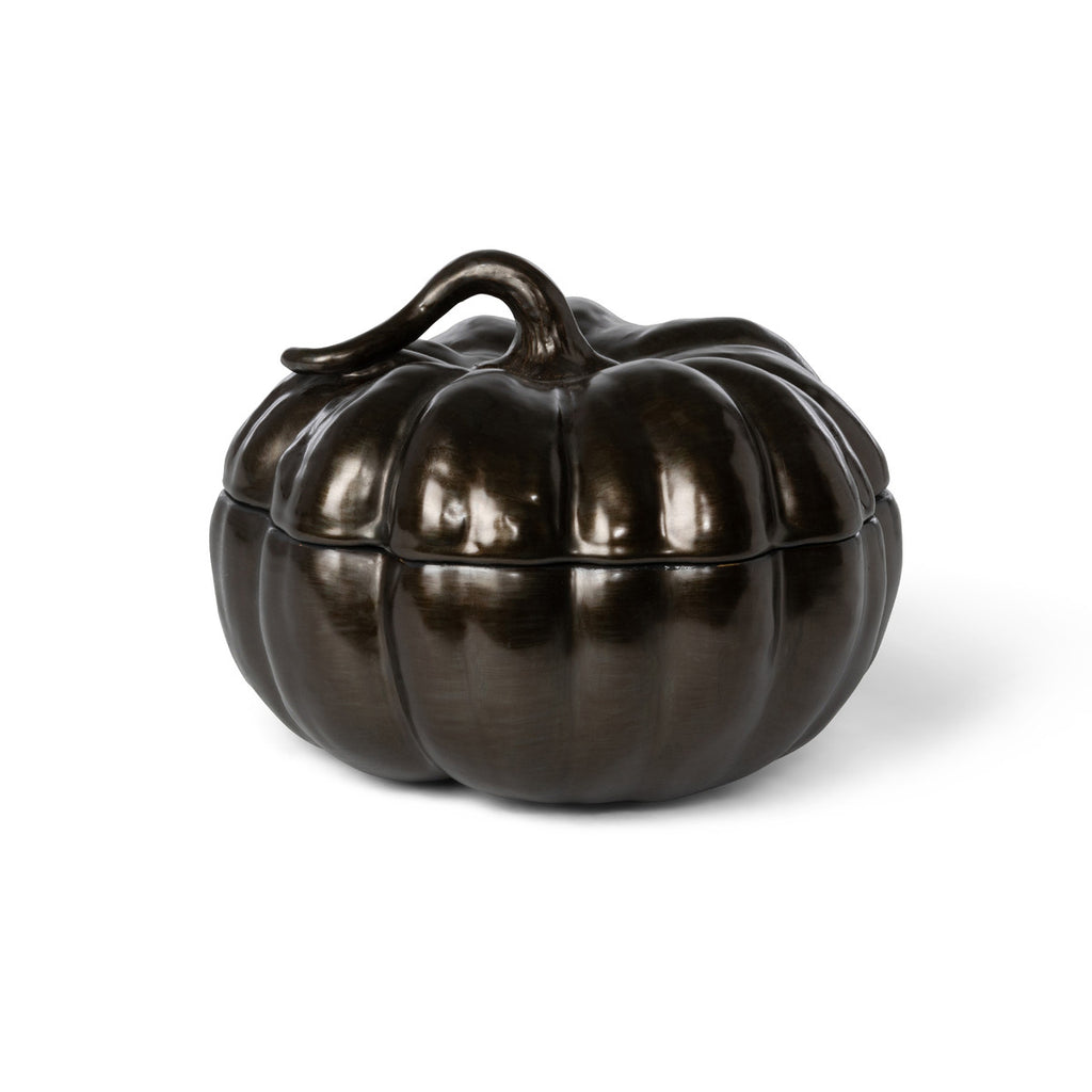 Bronze Lidded Ceramic Pumpkin Bowl Medium - Bombay Mercantile