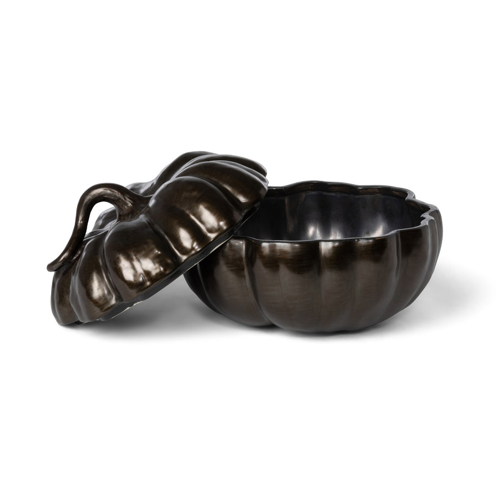 Bronze Lidded Ceramic Pumpkin Bowl Medium - Bombay Mercantile
