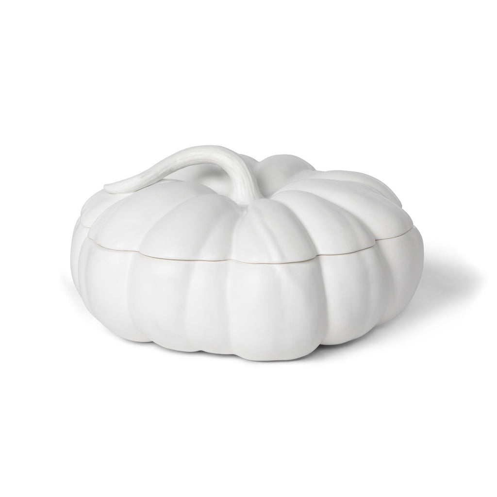 Matte White Lidded Ceramic Pumpkin Bowl Large - Bombay Mercantile
