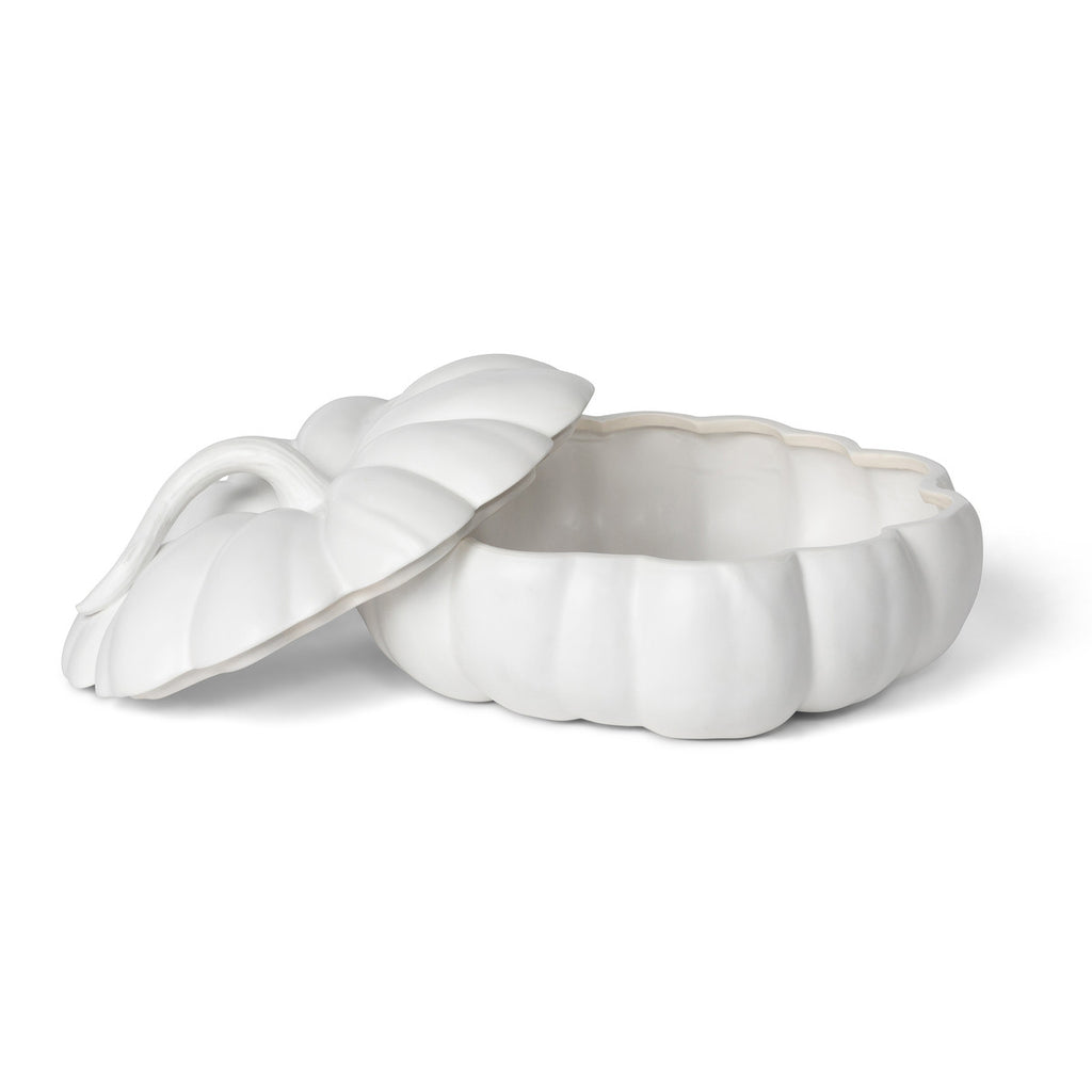 Matte White Lidded Ceramic Pumpkin Bowl Large - Bombay Mercantile
